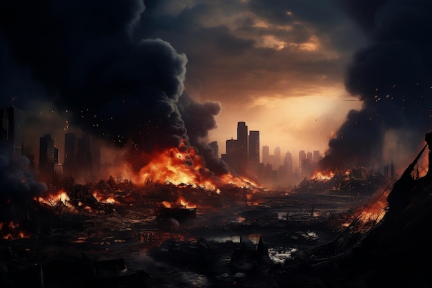 Destruction of a City by Fire and Explosion Generative Ai