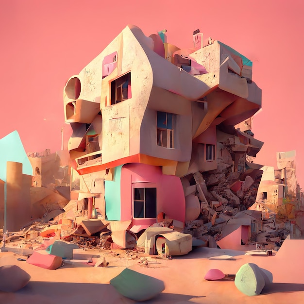 Destruction and Devastation Animated Building Crushed by Natural Disaster globally AI Generated