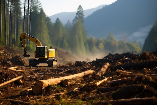 Destruction of forests with heavy machinery