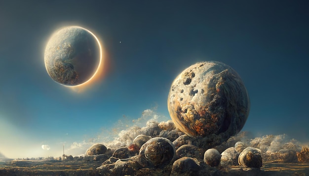 Destruction of planets concept art illustration background image