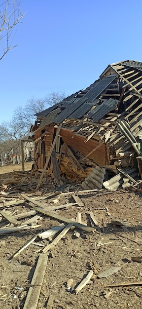 Destruction of private building after being hit by artillery shell