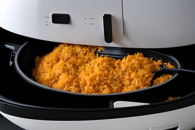 Detail of an Air Fryer with tasty and healthy rice showing the practicality and economy in preparing meals Generated by AI