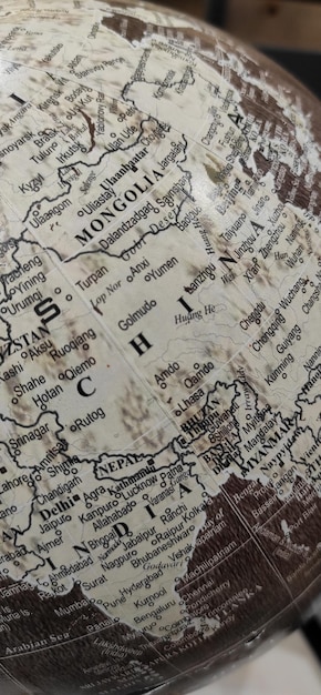 Detail of Asia on a vintage globe