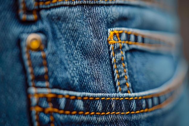 Detail of Back Pocket on Blue Denim Jeans Concept Denim fabric clothing details fashion photography closeup shots