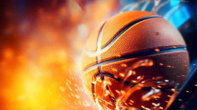 Detail of basket ball hitting the basket