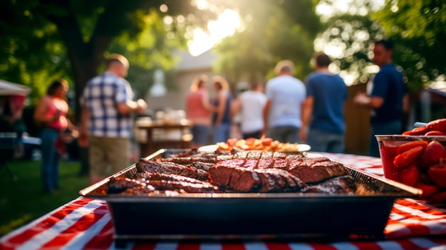 detail of bbqcooked meat at a garden party generated with ai