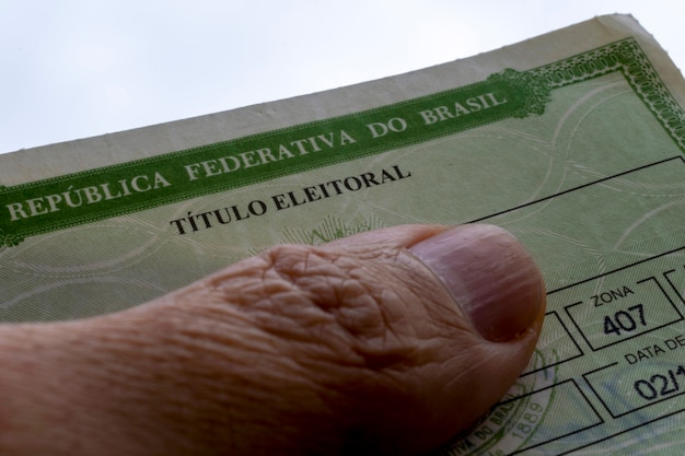 detail of the Brazilian electoral title Title of voter of Brazil Elections