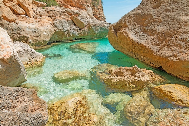 Detail of Cala Biriola rocks on a clear day