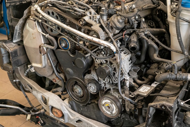 Detail of Car engine disassembled for maintenance