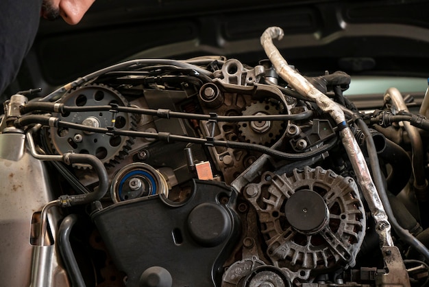 Detail of Car engine disassembled for maintenance