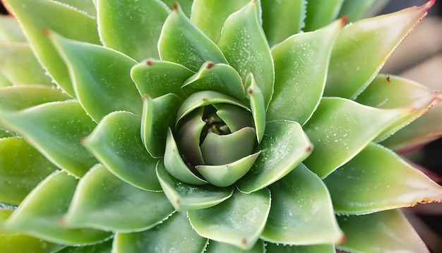 緑色の多肉植物の中心部の詳細この多肉植物の属はアロエ ポリフィラです