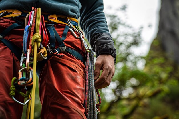 Foto dettaglio degli alpinisti meticolosa preparazione da ch generative ai