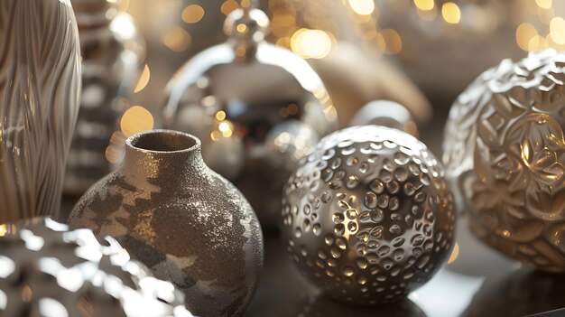 Photo detail close up shot of various decorative objets on a table generative ai