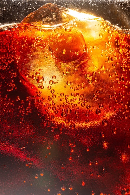 Detail of Cold Bubbly Carbonated Soft Drink with Ice