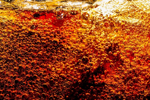 Detail of Cold Bubbly Carbonated Soft Drink with Ice