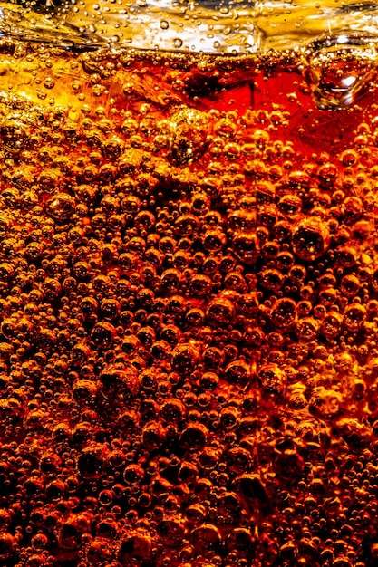 Detail of Cold Bubbly Carbonated Soft Drink with Ice