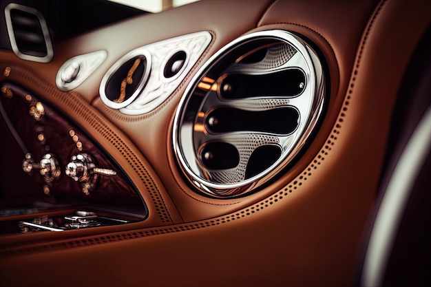 Detail of a contemporary luxury vehicle's cabin in closeup