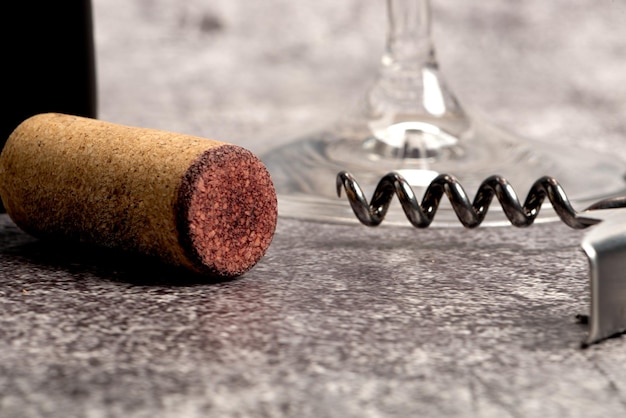 Detail of the cork and corkscrew when opening the wine