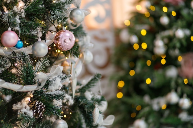 Detail of an elegant Christmas tree in a festive interior