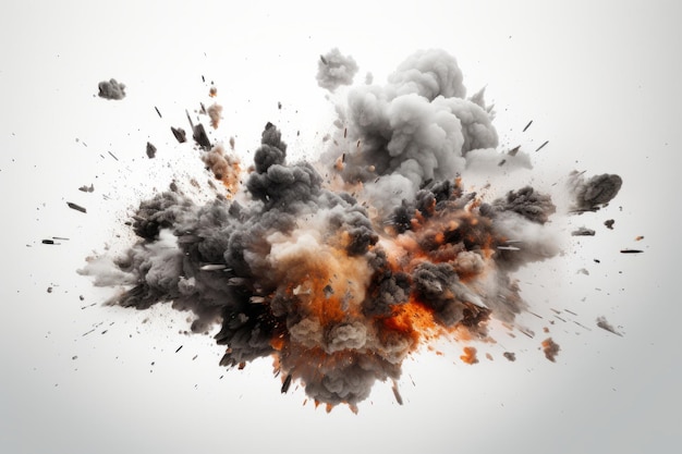 detail explosion with smoke isolated on white generated by ai