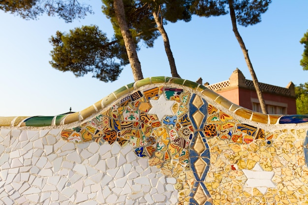 Detail of famous bench of park Guell, Barcelona, Spain