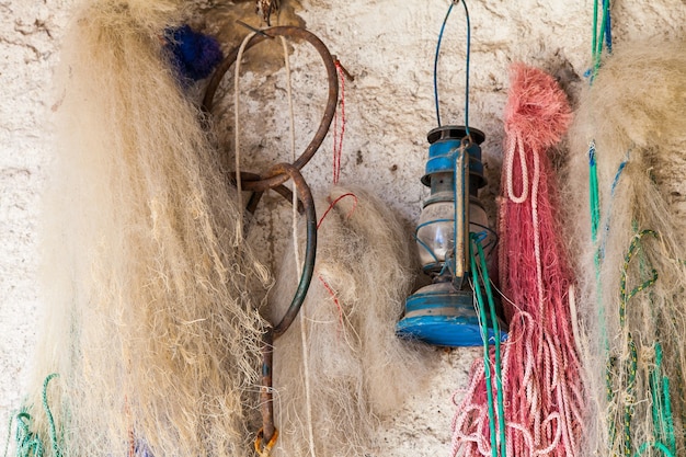 Detail of fisherman's nets and working tools at Lago Maggiore, Italy