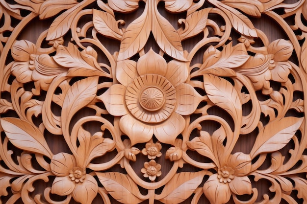 Деталь цветочного деревянного рисунка на дверях особняка