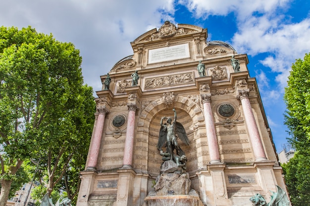 Detail of Fontaine Saint Michel in Paris, France