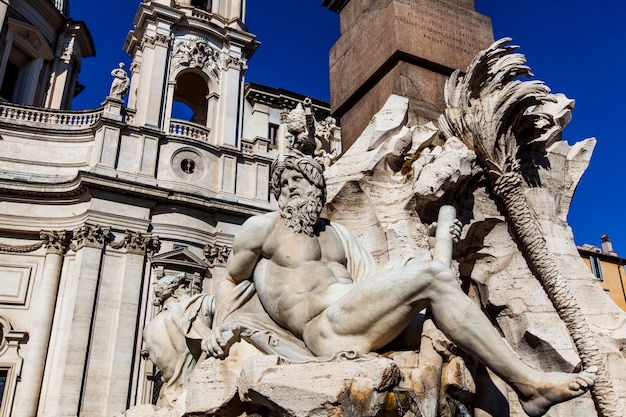 Detail of Fontana dei Quattro Fiumi on Piazza Navona in Rome