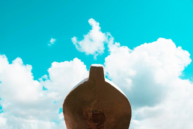 Detail of the front of a canoe against the blue sky boca do rio beach in salvador capital of bahia brazil