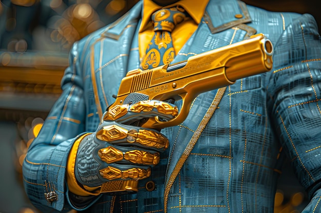 Photo detail of golden gun of a narcos king of drugs of mexican cartel mafia