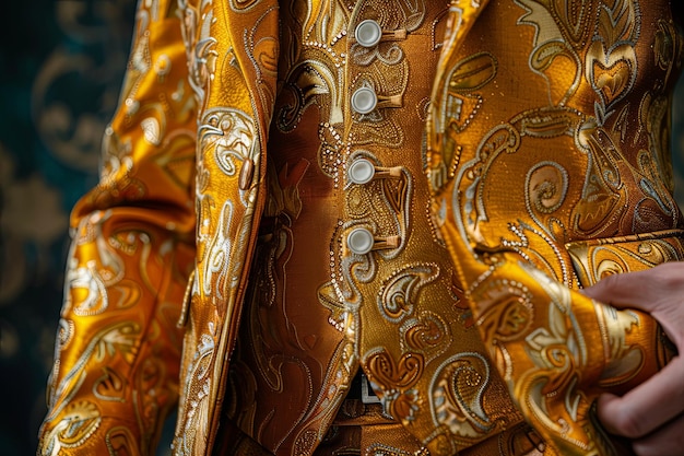 detail of golden suit of a Narcos king of drugs of mexican cartel mafia