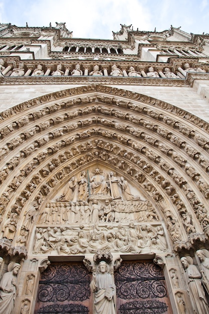 Detail of gothic Cathedral of Notre Dame in Paris