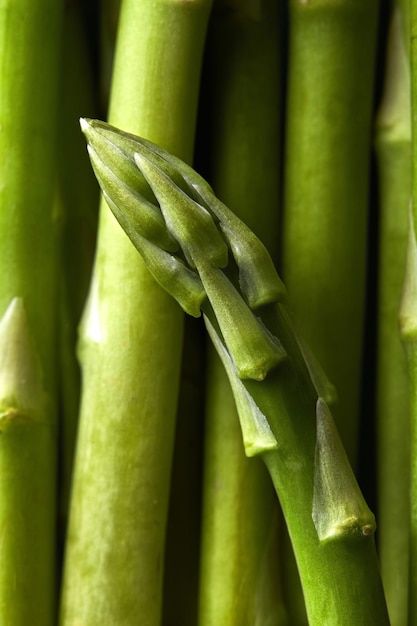 Detail of green asparagus officinalis vegetables. Food background. Flat lay