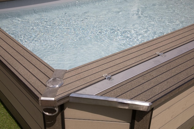 Detail of house garden spa modern pool water jet