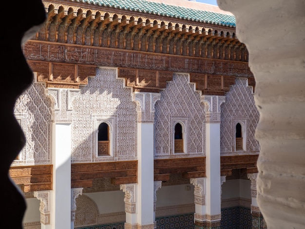 Detail inside window Medersa Ben Yousef Marrakesh Morocco