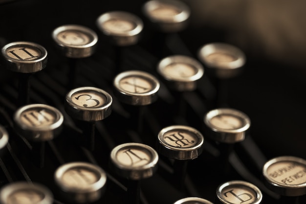 Detail of the keyboard of a typewriter old black