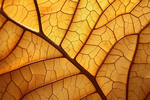 Detail of a leafs veins illuminated by sunlight