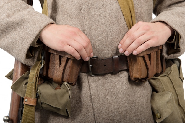 Detail of military equipment of soviet soldier