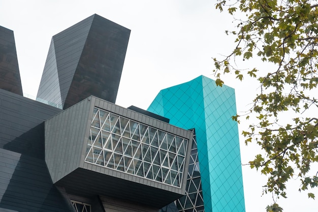 Detail of the modern IAACC Pablo Serrano building in the city of Zaragoza, next to the Ebro river in Aragon. Spain