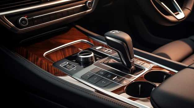 Detail of the new modern car interior gear shift