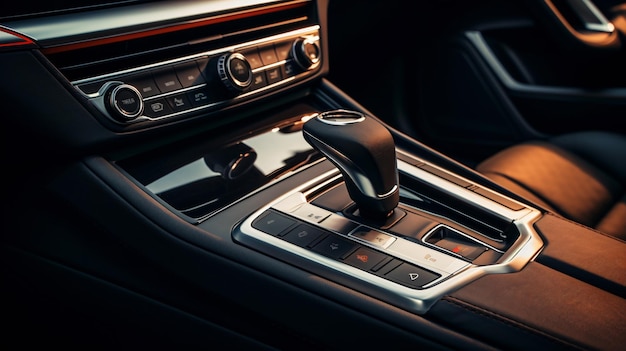 Detail of the new modern car interior gear shift