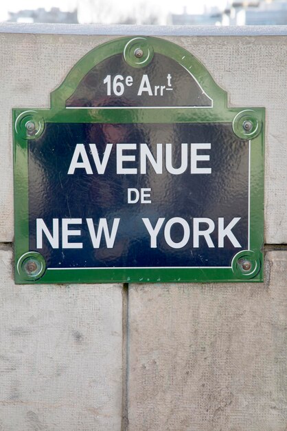 Photo detail on new york street sign paris france