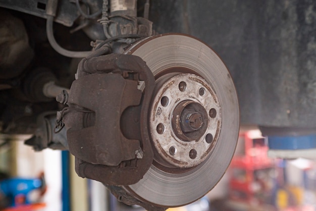 Detail of Old car brake disc to be replaced