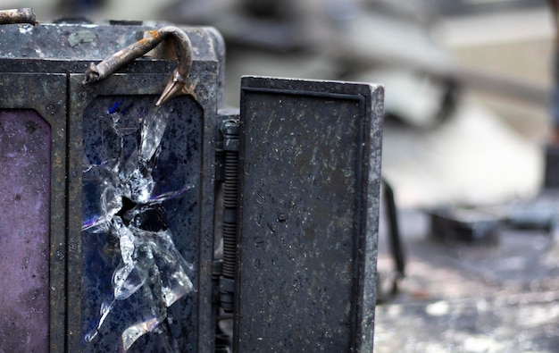 Detail of an old Russian tank destroyed viewfinder Destroyed tank infantry vehicle Thermal imaging