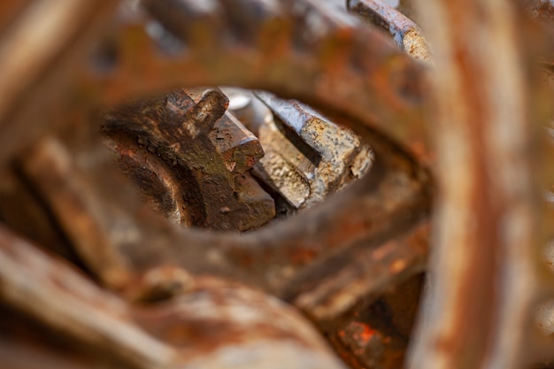 Detail of old rusty gears of a vintage industrial machinery