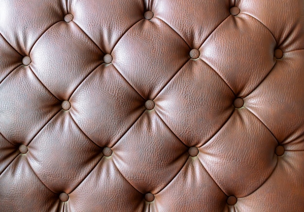 Detail of an old vintage brown couch with buttons