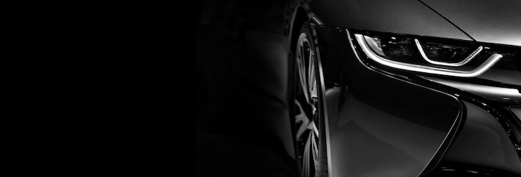 Foto detail op een van de led-koplampen sedan carcopy space