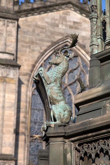 Detail op het standbeeld van Walter Scott, Lawnmarket, Edinburgh, Schotland, VK