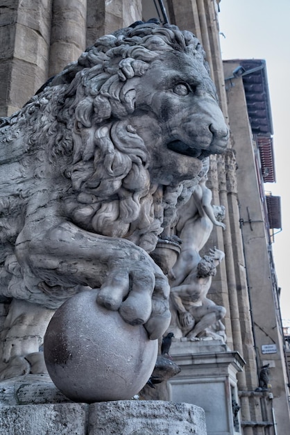 Detail Palazzo Vecchio of Palazzo della Signoria in Florence, Italië.